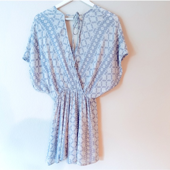 Final Touch Short Sleeve Flowy Romper Boho Light Blue/White, Size Small - Picture 2 of 6